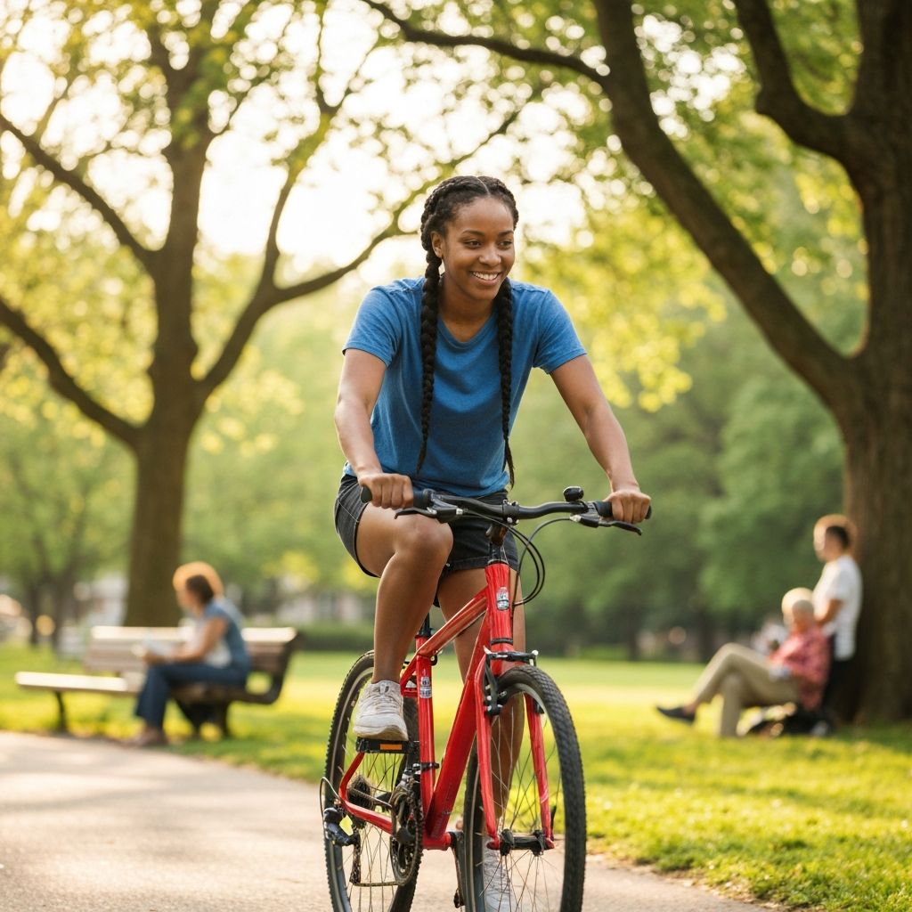 New cyclist learning to ride