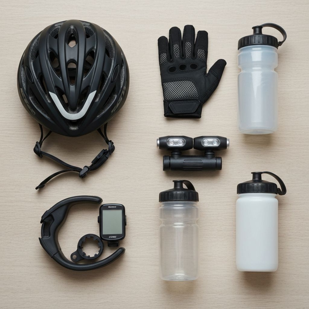 Cycling gear and accessories laid out