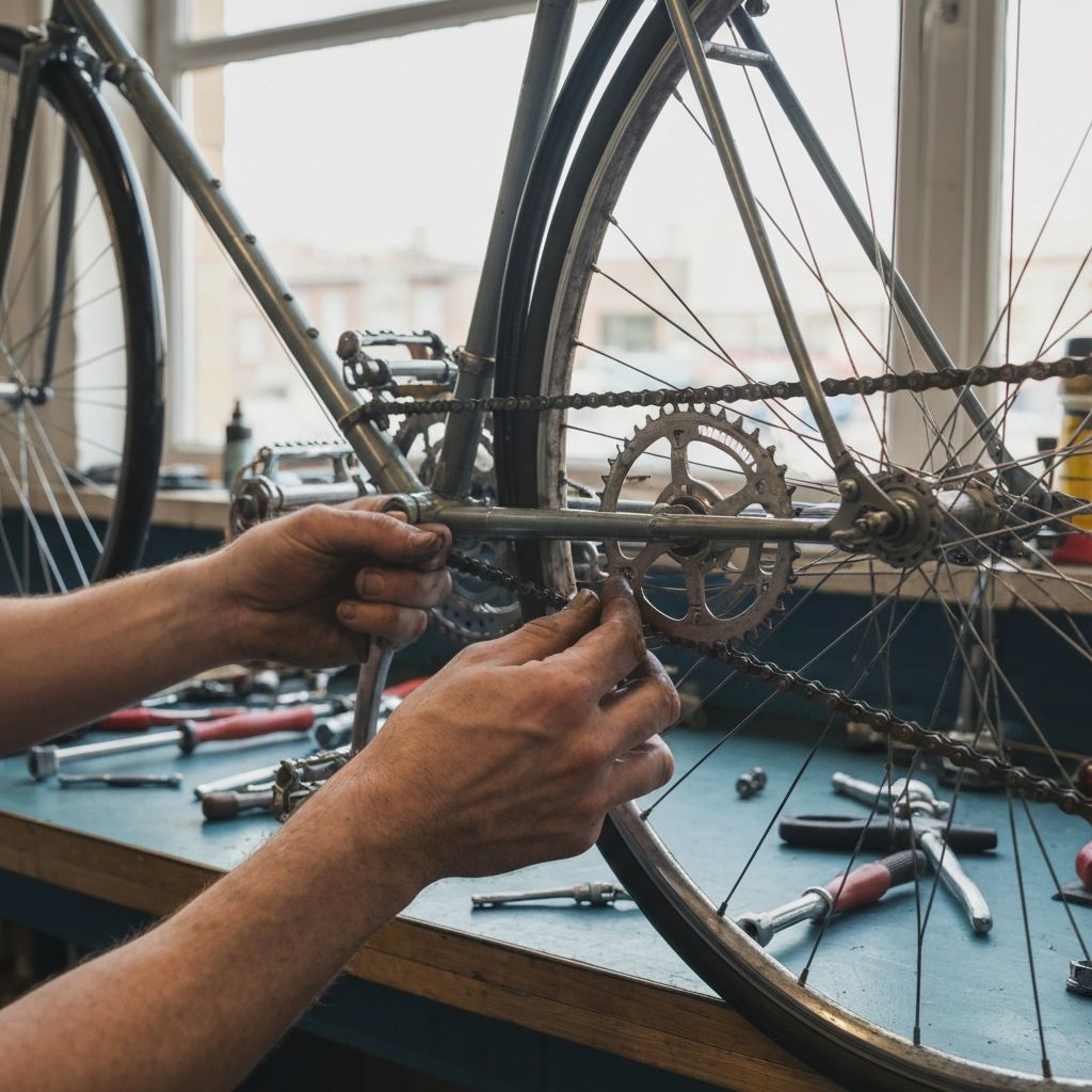 Hands performing bike maintenance